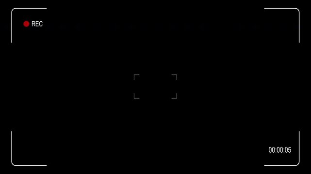 simple illustration of video camera recording overlay, with recording time indicator and focus box in the middle, 4k high quality screen recorder in alpha channel
