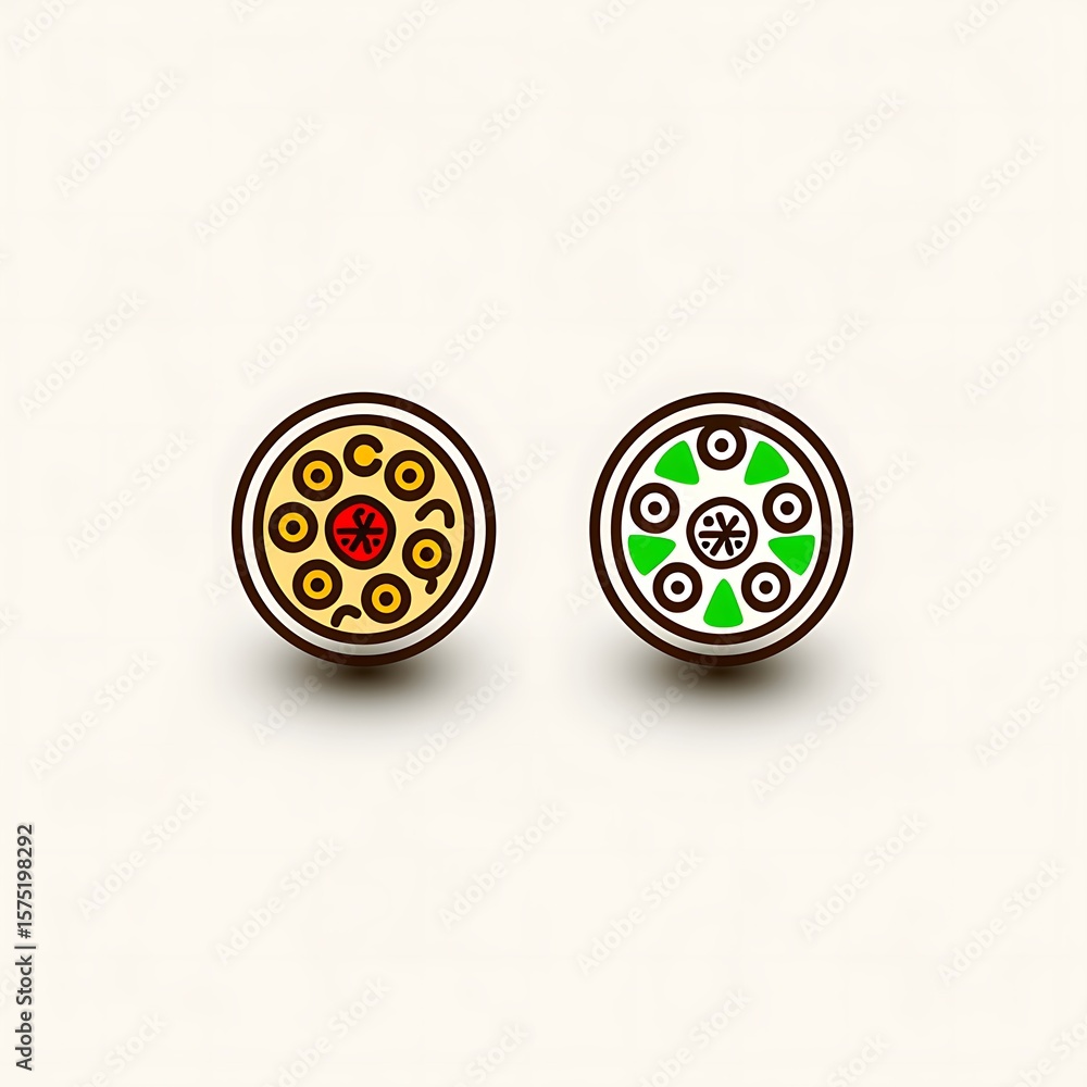 Poster geometric discs featuring stylized patterns representing modern design elements in playful colors