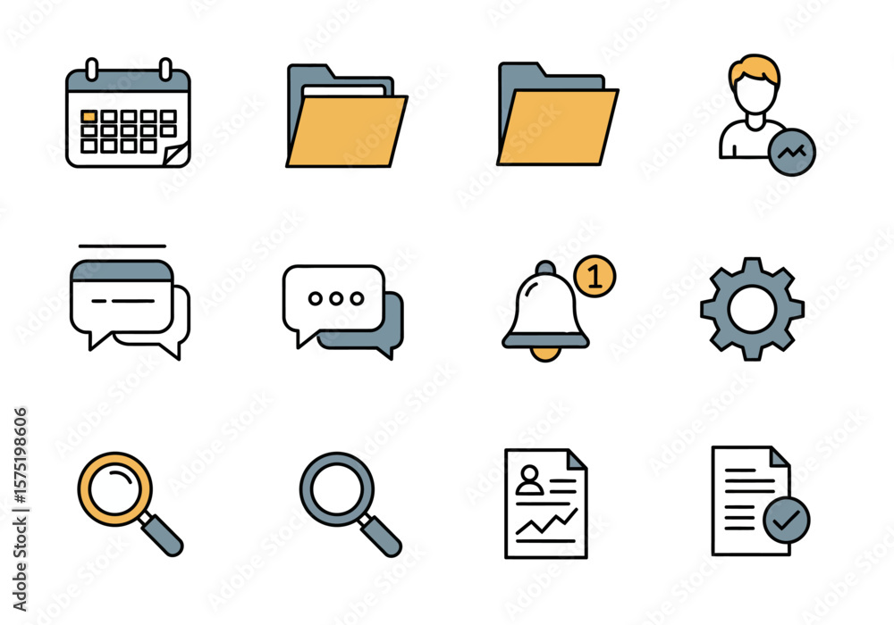 Poster collection of icons representing common digital interface elements