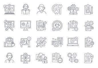 Collection of 21 grayoutlined service and tech support icons in a grid