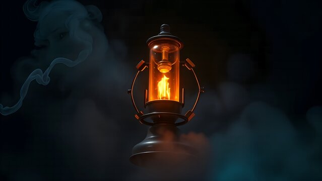 Burning light bulb glowing with red flame on a dark and smoke isolated black background