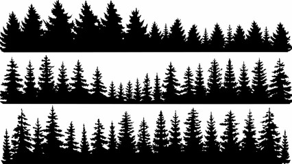 Grayscale Evergreen Forest Layers with Fog – Atmospheric Vector Silhouettes