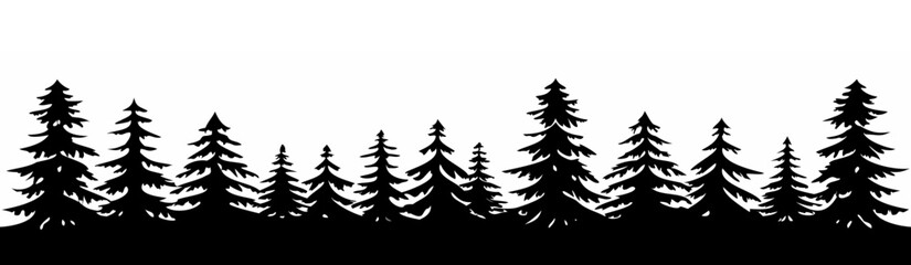 Obraz premium Monochrome Conifer Forest Silhouette with Mountains – Vector Landscape