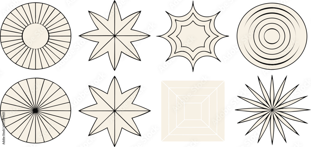Poster geometric shapes starburst circles square patterns vector