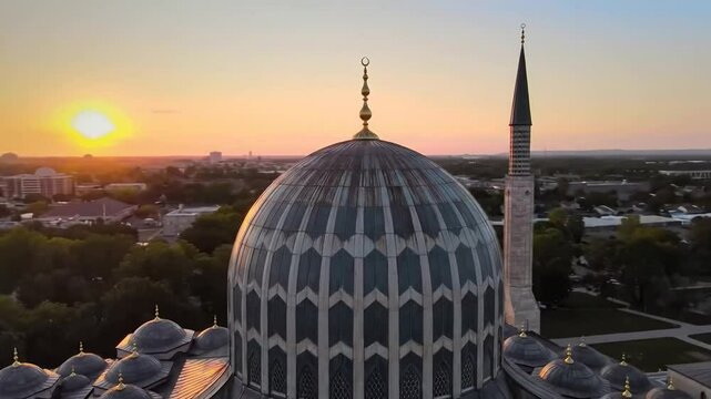Aerial View of the Baitul Mukarram Mosque during Sunset, a time lapse from the top side, in a warm