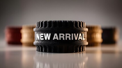 New Arrival Black Capsule Pill Bottle with Text in Focus on Table