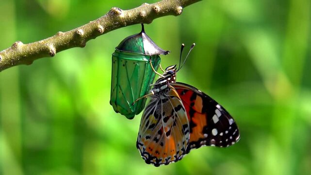 Stunning timelapse of caterpillar forming cocoon and emerging as butterfly.