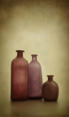Three frosted glass vases elegant composition