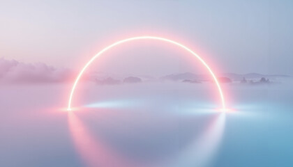 Abstract pink and blue sunset over calm water landscape  