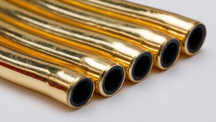 Fototapeta premium Gold tubes arranged on white background