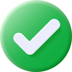Green check mark 3D icon symbol isolated transparent