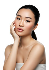 Glamorous Asian Woman Resting Chin on Hands