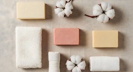 Arrangement of Soaps, Towels and Cotton for Hygiene