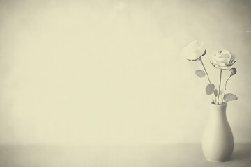 Two roses in vase monochrome still life