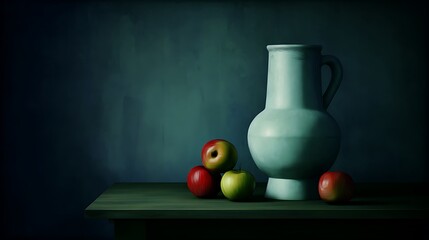 Apples and pitcher still life painting