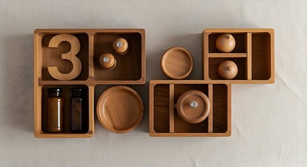 Arrangement of Wooden Kitchen Items in Organized Boxes