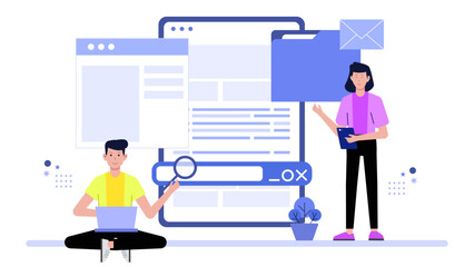 Employees editing document together in collaboration app flat vector illustration