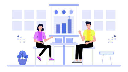 CEO presenting key results during strategy meeting flat vector illustration