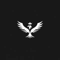 Obraz premium Eagle with crown, wings spread, white silhouette on black background