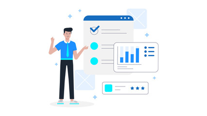 Product manager leading cross-team planning session flat vector illustration