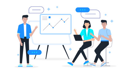 CEO presenting key results during strategy meeting flat vector illustration