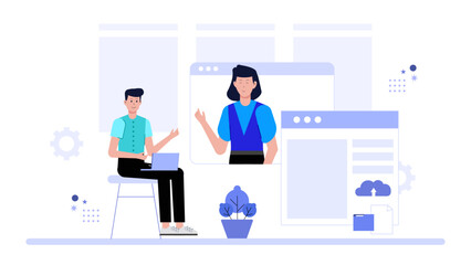 Remote Team Collaborating on Cloud-Based Whiteboard Flat Vector Illustration