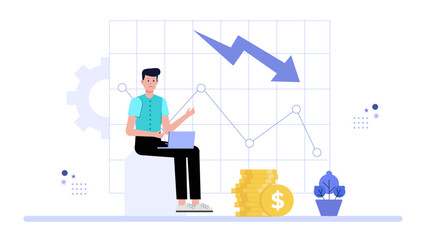 Finance Officer Calculating Break-Even Point Flat Vector Illustration