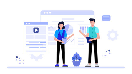 Digital Marketing Team Handling Affiliate Partnerships Flat Vector Illustration