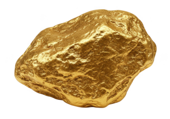 A large rough textured gold nugget isolated on transparent background