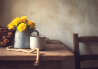 Simple pleasures with flowers and coffee