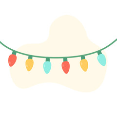 Colorful string lights hanging on soft background, lights glowing with festive charm, lights symbolizing cozy celebration