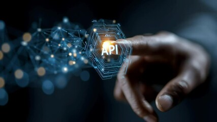 Hand Touching Digital API Icon in Futuristic Technology Concept with ai generated - Powered by Adobe