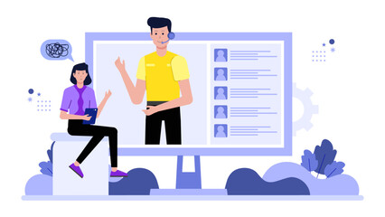 HR Specialist Hosting Mental Health Awareness Webinar, Flat Vector Illustration