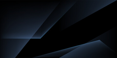 Fototapeta premium Modern black and blue abstract background. Minimalist. Color gradient. Dark. Geometric shapes. 3D effect. Lines, stripes, triangles.