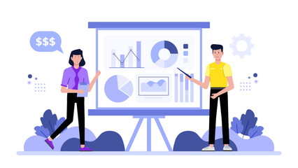 Business Owner Reviewing Vendor Price Chart, Flat Vector Illustration