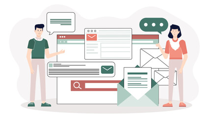 Sales Team Creating Email Sequence for Outreach, Flat Vector Illustration