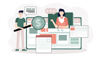 Scrum Master Hosting Remote Retrospective Meeting, Flat Vector Illustration