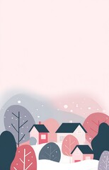 Minimalist winter village in pink hues