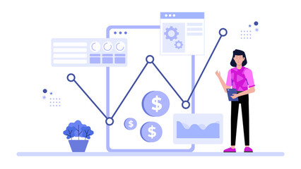 Sales Rep Tracking Pipeline in Mobile CRM Flat Vector Illustration