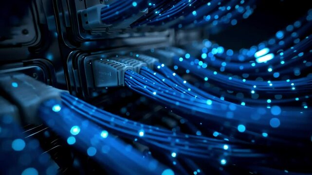Blue LED Lights and Cables in a Digital Technology Concept with ai generated