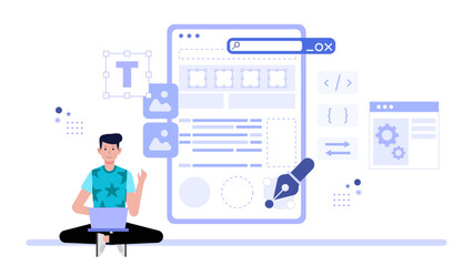 UI Designer Creating Responsive Tablet Components Flat Vector Illustration