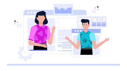 HR Team Hosting Virtual Team Building Session Flat Vector Illustration