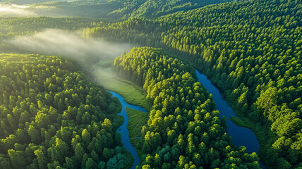 Mountain and river landscape during Start of Summer, natural scenery