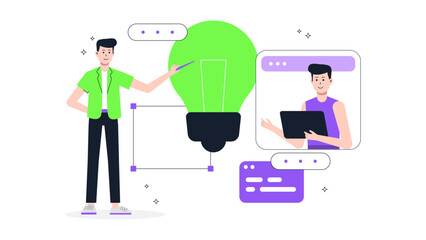 Remote Team Brainstorming in Real-Time App Flat Vector Illustration