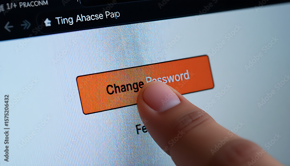 Poster finger pressing the orange change password button on a computer screen.