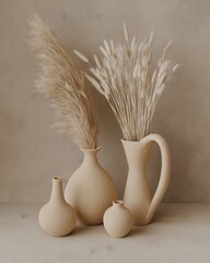 Neutral monochrome still life with vessels