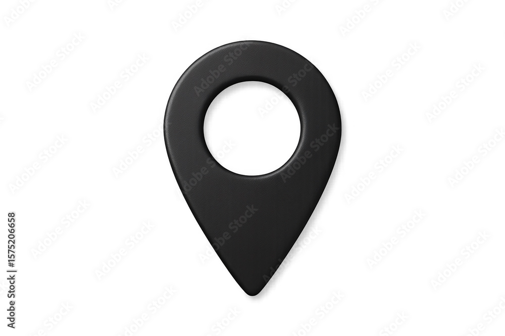 Poster black location pin marking exact geographical point, rendered digitally with sleek design against tr