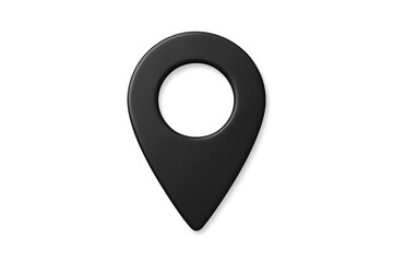 Black location pin marking exact geographical point, rendered digitally with sleek design against transparent backdrop