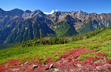 蝶ヶ岳から望む穂高連峰と槍ヶ岳