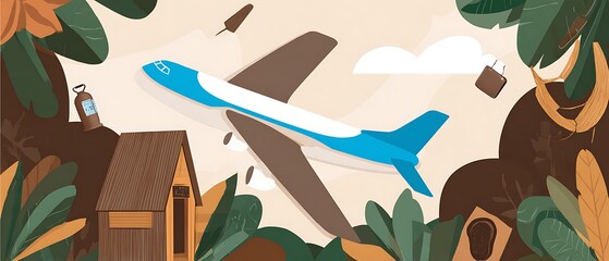 Whimsical flight above cabin and forest